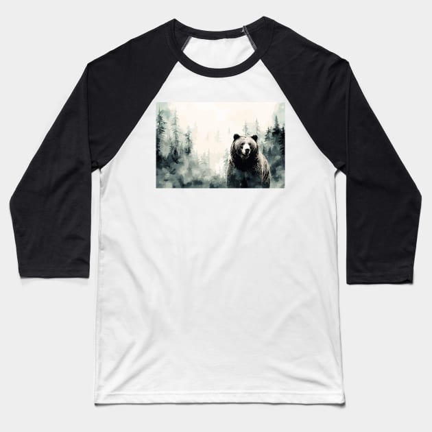 Misty boreal watercolor bear Baseball T-Shirt by etherElric